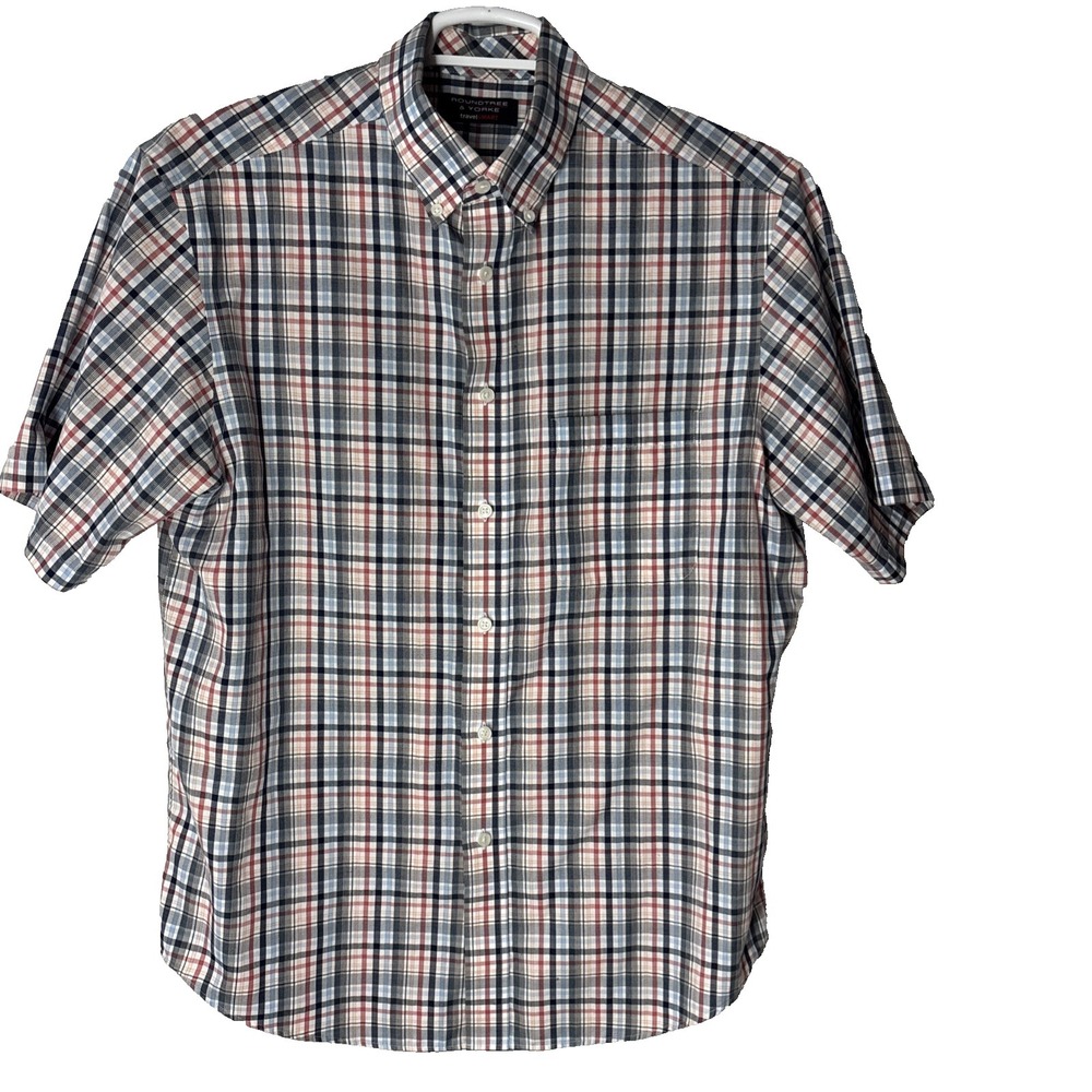 Roundtree & Yorke Travel Smart Shirt Mens Large Plaid Button Down